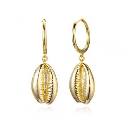 Vergulde creolen met Cowrie hanger