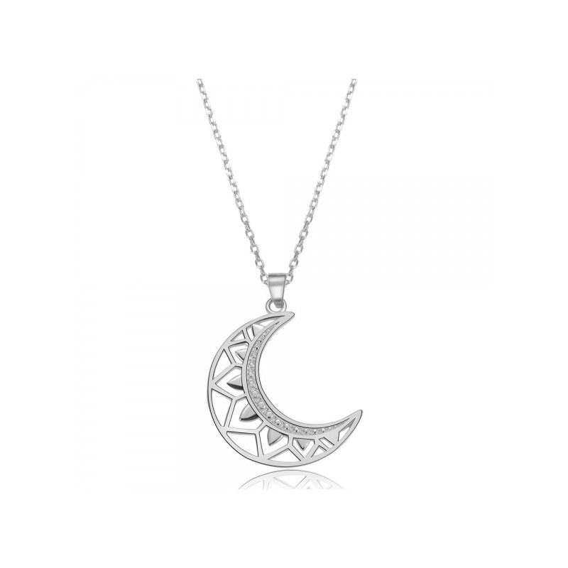 925 Sterling zilveren ketting met bewerkte maan hanger