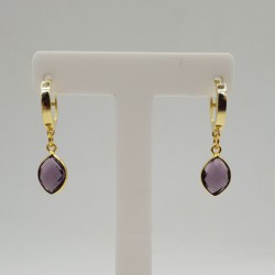 Vergulde creolen met Amethist quartz hanger