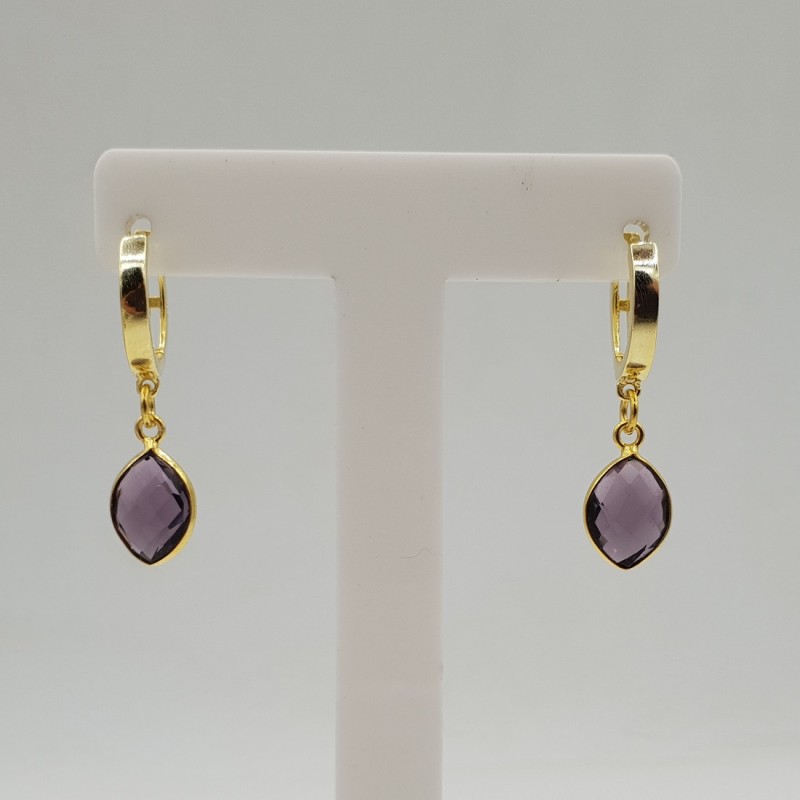 Vergulde creolen met Amethist quartz hanger
