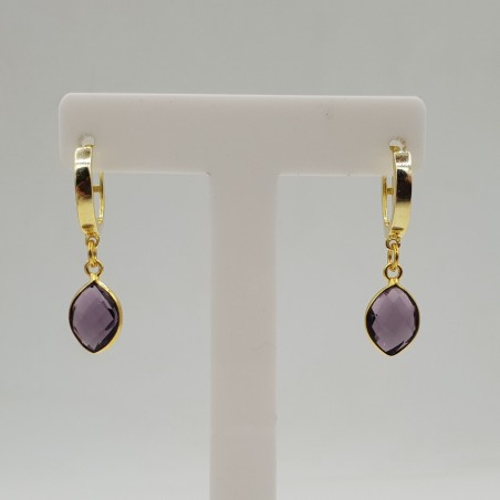 Vergulde creolen met Amethist quartz hanger