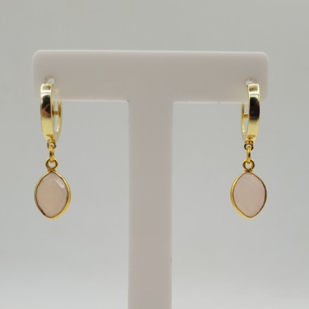 Vergulde creolen met roze Chalcedoon hanger
