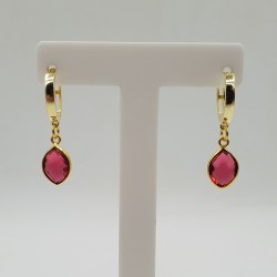 Vergulde creolen met roze Toermalijn quartz hanger