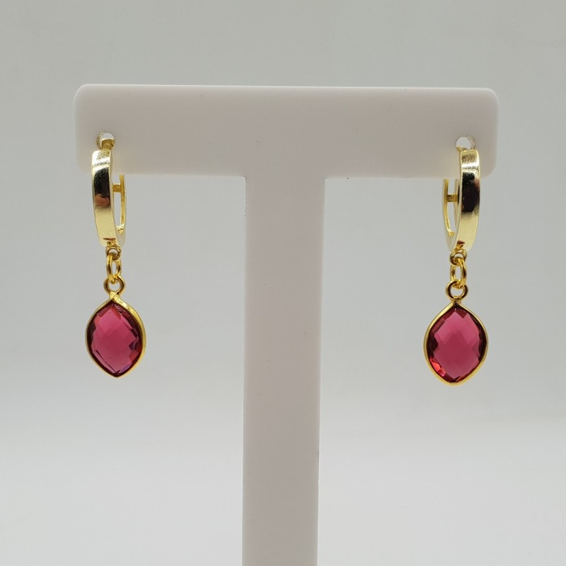 Vergulde creolen met roze Toermalijn quartz hanger