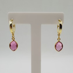 Vergulde creolen met roze quartz hanger