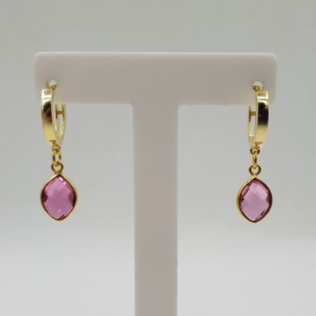 Vergulde creolen met roze quartz hanger