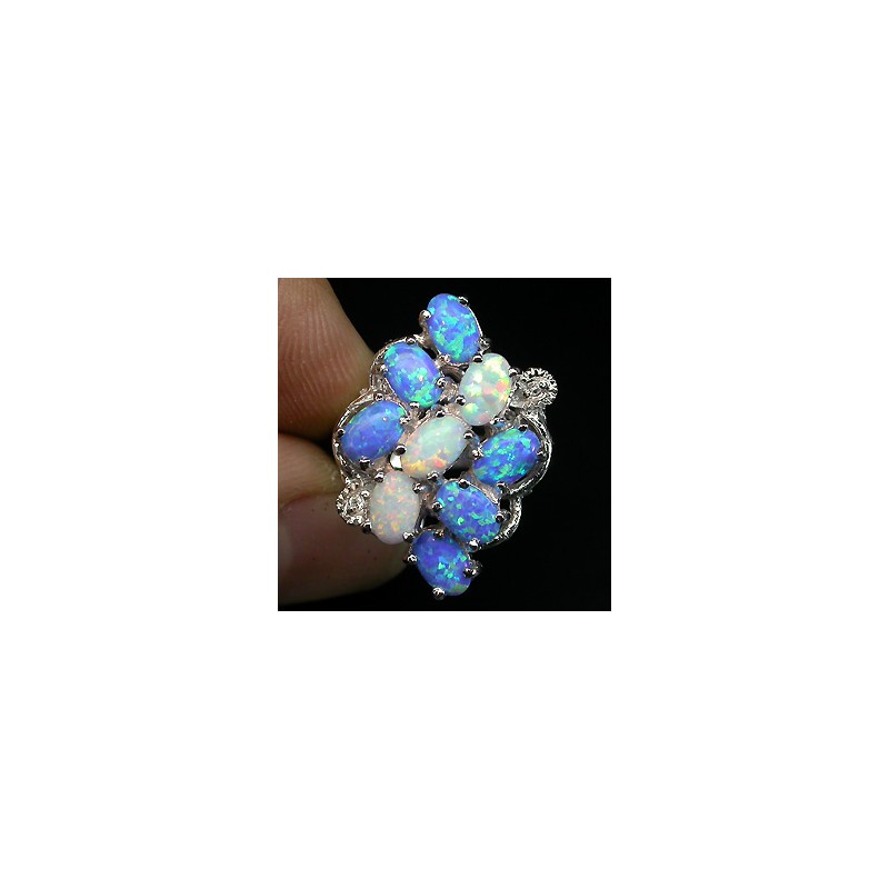 Zilveren edelsteen ring met fire Opalen maat 17.3 mm