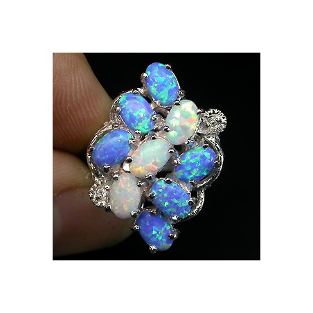 Zilveren edelsteen ring met fire Opalen maat 17.3 mm