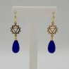 Vergulde chakra oorbellen met blauw Chalcedoon quartz