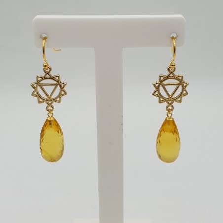 Vergulde chakra oorbellen met Lemon Topaas
