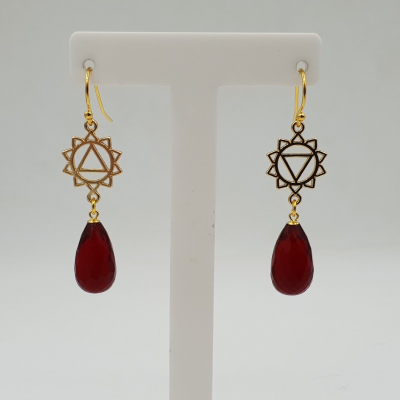 Vergulde chakra oorbellen met Granaat quartz