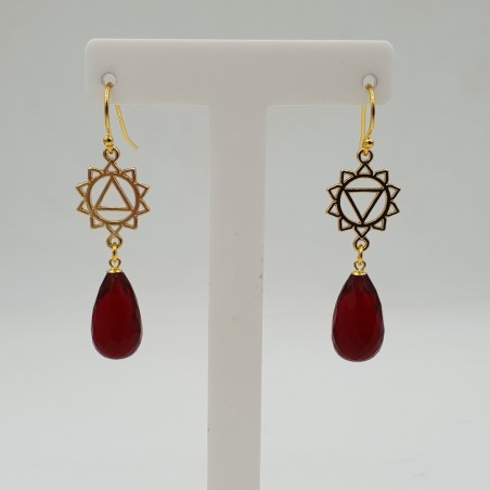 Vergulde chakra oorbellen met Granaat quartz