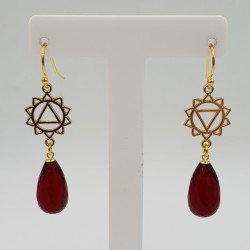 Vergulde chakra oorbellen met Granaat quartz