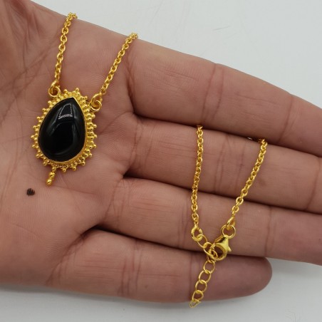 Vergulde ketting met zwarte Onyx hanger