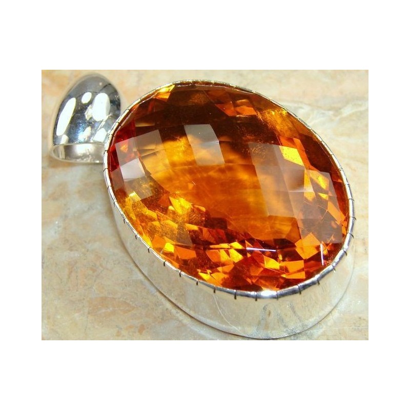 Zilveren edelsteen hanger ovale Honey kwarts