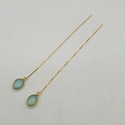 Vergulde threader oorbellen met aqua Chalcedoon