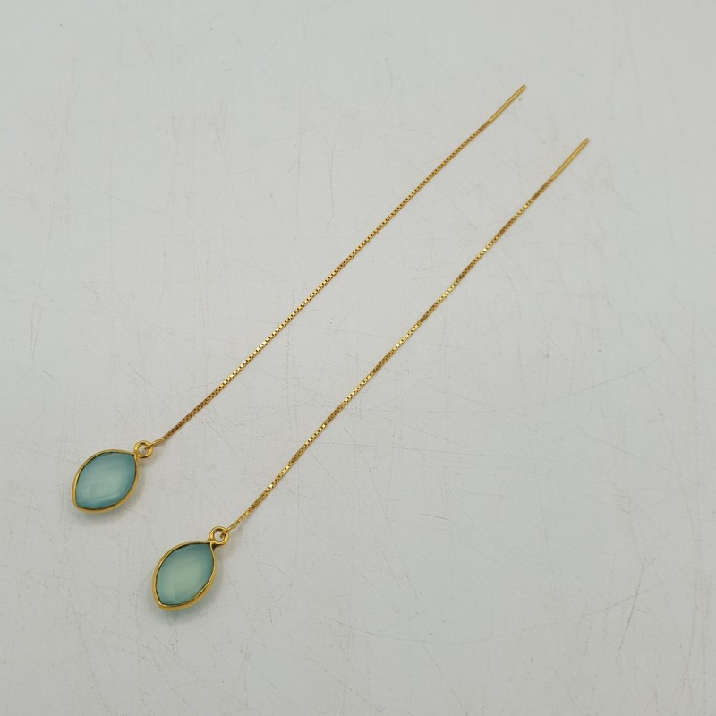 Vergulde threader oorbellen met aqua Chalcedoon