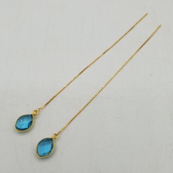 Vergulde treader oorbellen met blauw Topaas quartz