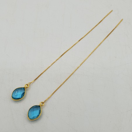 Vergulde treader oorbellen met blauw Topaas quartz