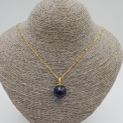Vergulde ketting met ronde Ioliet blauwe quartz