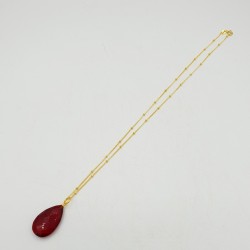 Vergulde ketting met Granaat rode quartz druppel