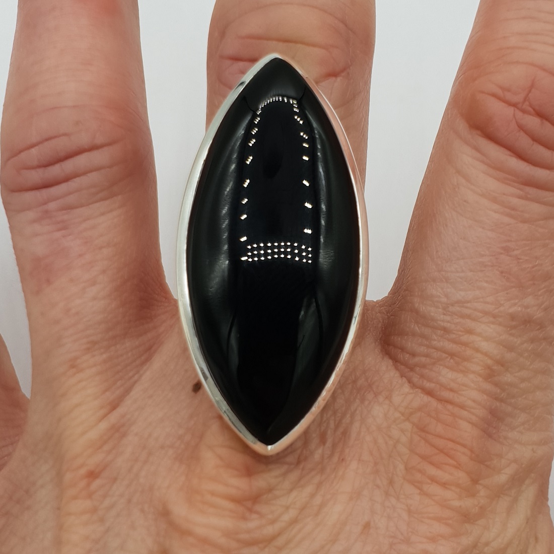  925 Sterling zilveren ring met grote marquise zwarte Onyx 19.5 mm