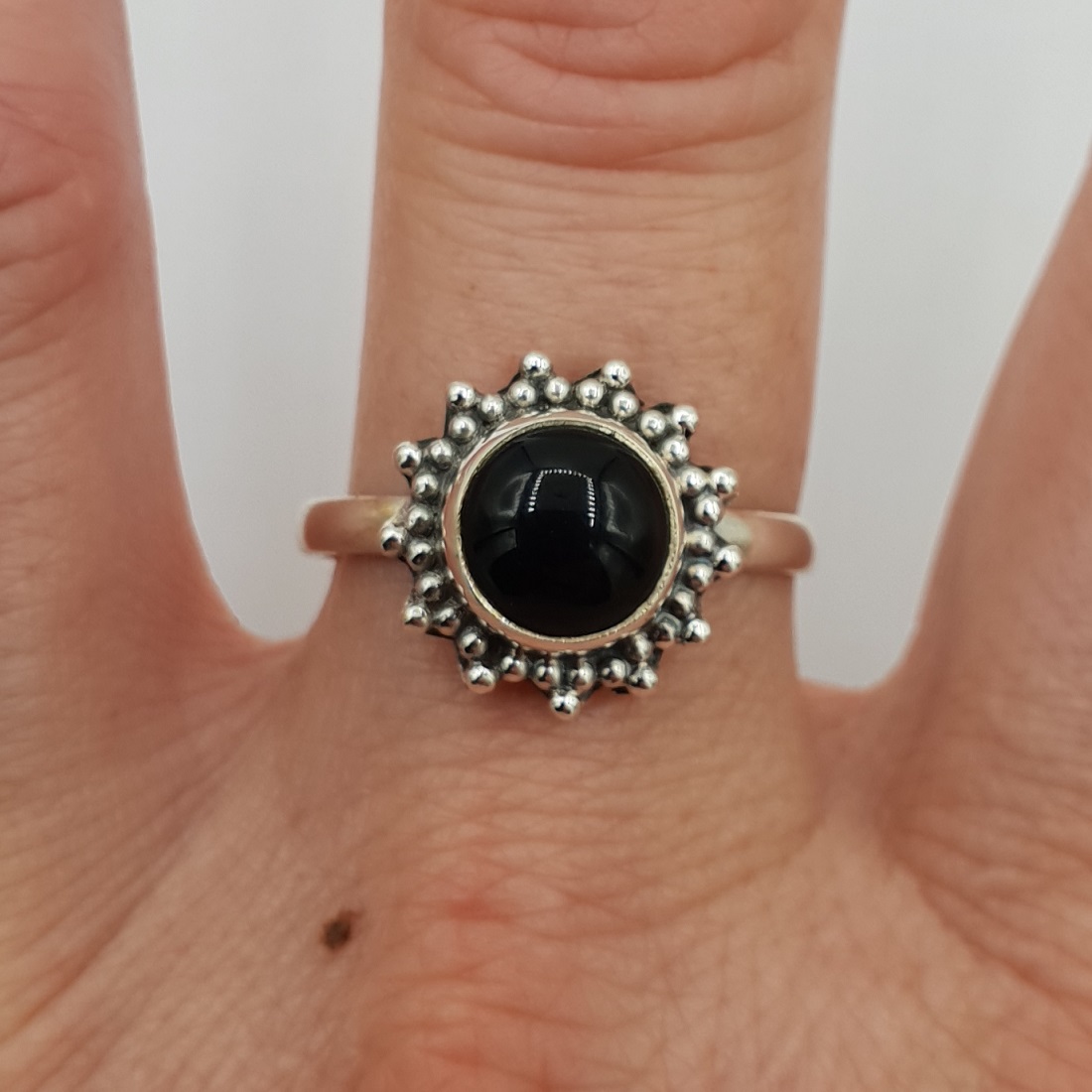 925 Sterling zilveren ring ronde zwarte Onyx 19 mm