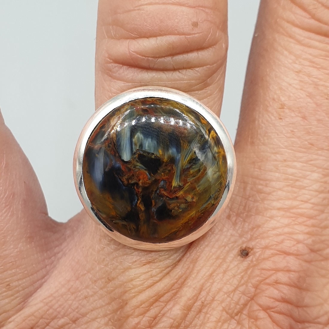 925 Sterling zilveren ring  ronde Pietersiet 17.5 mm