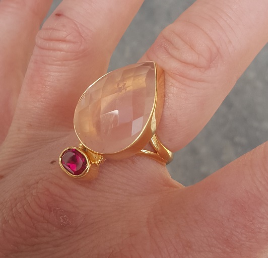 Rosé vergulde ring met Rozenkwarts en roze Toermalijn quartz 18