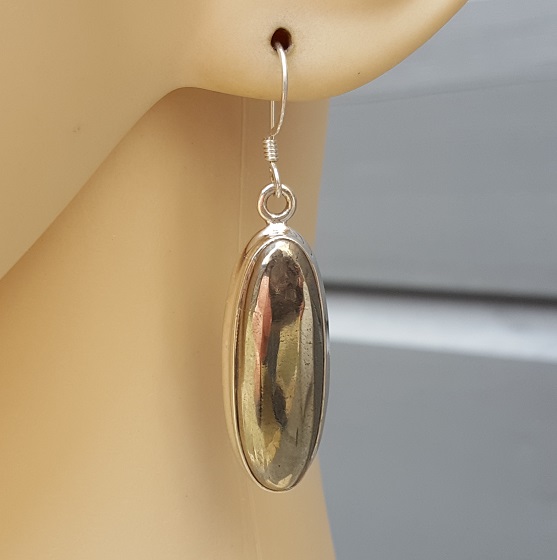 Zilveren oorbellen met ovale gouden Hematiet