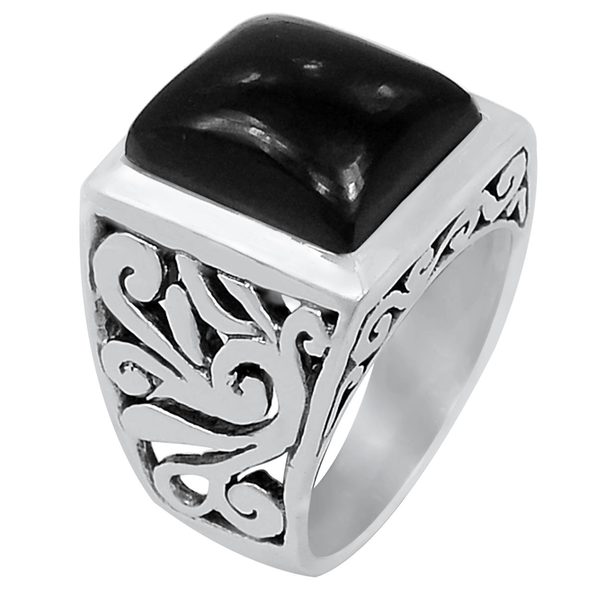 Aanbeveling Speciaal Religieus Zilveren ring gezet met vierkante zwarte Onyx (mannen ring) 20.5 | Sieraden  met Onyx