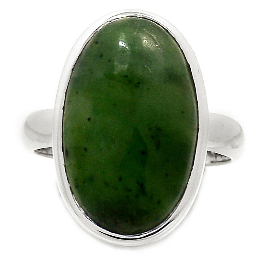 Goede Zilveren ring gezet met ovale groene Jade 19.7 mm | Sieraden met Jade UN-24