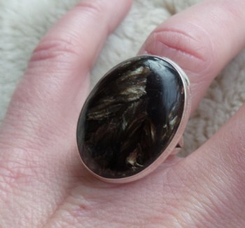 Zilveren ring gezet met ovale gouden Seraphiniet 17.5 mm