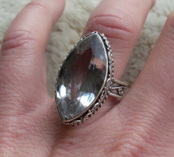 Zilveren ring gezet met marquise wit Topaas bewerkte setting 18