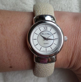 Zilveren horloge / armband van crème Roggenleer