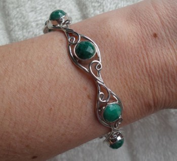 Zilveren armband gezet met ronde Emerald edelstenen