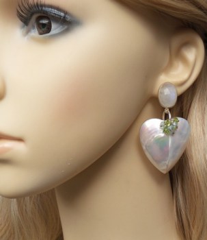 Zilveren oorbellen hart van schelp, Maansteen, Topaas en Peridot