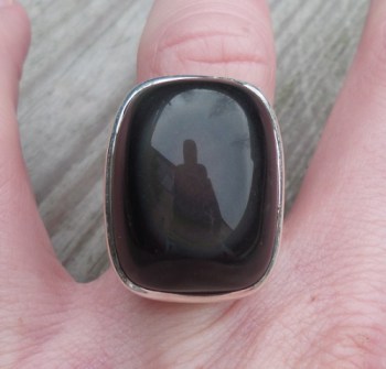 Zilveren ring gezet met rechthoekige regenboog Obsidiaan 17.7 mm