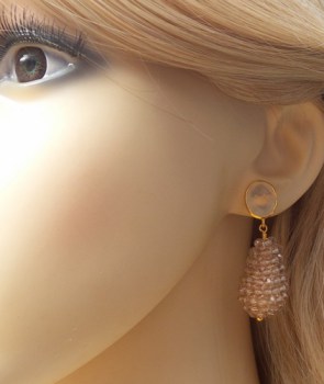 Vergulde oorbellen met witte Onyx en druppel van kristallen