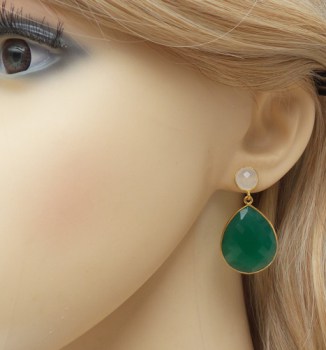 Vergulde oorbellen met witte Onyx en groene Onyx