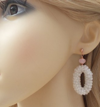 Rosé vergulde oorbellen met ovale van Maansteen en Rozenkwarts