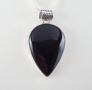 Zilveren hanger met brede druppelvorm zwarte Onyx