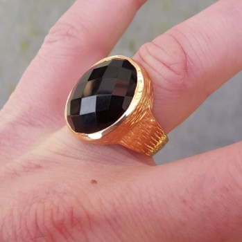 Rosé vergulde ring gezet met zwarte Onyx 17 mm