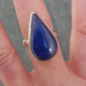 Zilveren ring met druppelvormige cabochon Lapis Lazuli 18.5
