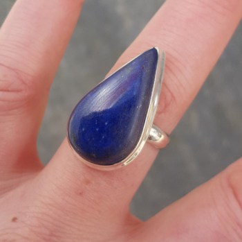 Zilveren ring met druppelvormige cabochon Lapis Lazuli 18.5