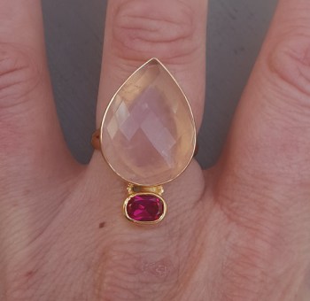 Rosé vergulde ring met Rozenkwarts en roze Toermalijn quartz 18