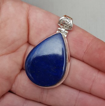 Zilveren hanger druppelvormige cabochon Lapis Lazuli