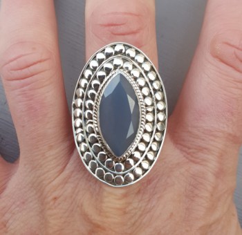 Zilveren ring met marquise grijze Chalcedoon verstelbaar