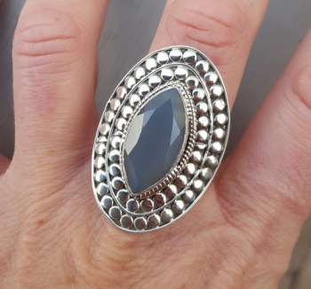 Zilveren ring met marquise grijze Chalcedoon verstelbaar