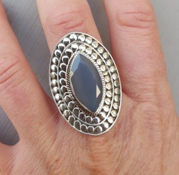 Zilveren ring met marquise grijze Chalcedoon verstelbaar